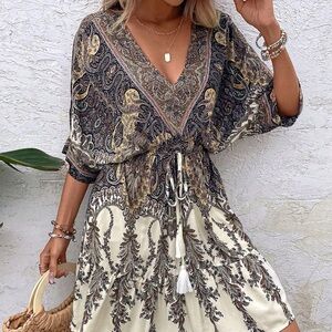 Paisley Print V-Neck Dress